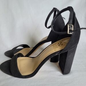 Vince Camuto Leather Black Open Toe Ankle Strap Block Heel Sandals Size 8M